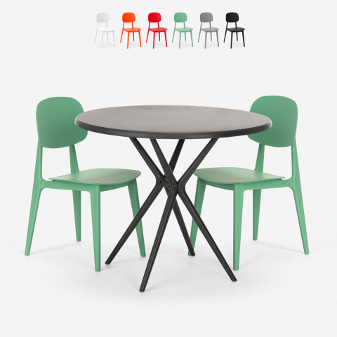 Berel Black 80cm round table set 2 designer chairs Promotion