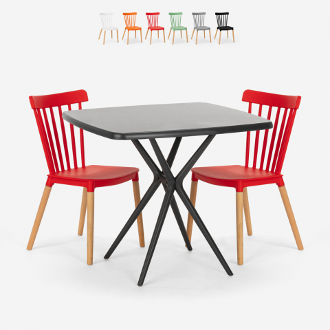 Set 2 chairs modern design square table 70x70cm Roslin Black Promotion