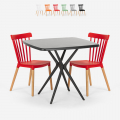 Set 2 chairs modern design square table 70x70cm Roslin Black Promotion