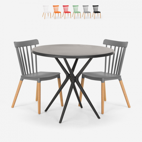 Eskil Black 80cm round design table set 2 chairs Promotion