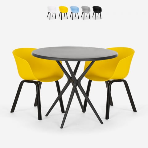 Set design round table 80cm black 2 chairs Oden Black Promotion