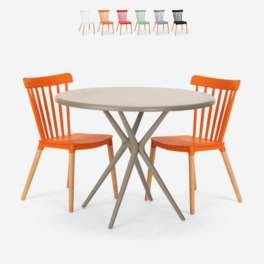 Design round beige table set 80cm 2 chairs Eskil Discounts