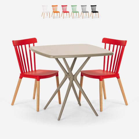 Set 2 chairs modern design square table beige 70x70cm Roslin Promotion