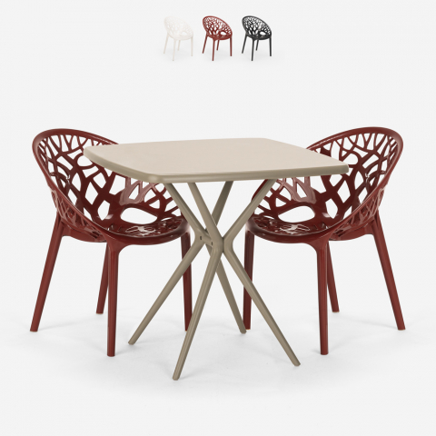 Square beige table set 70x70cm 2 chairs design Moai Promotion