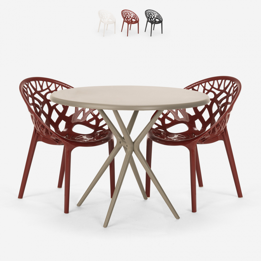 80cm beige round table set 2 chairs design Maze Promotion