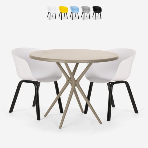 Design round table set 80cm beige 2 chairs Oden Promotion