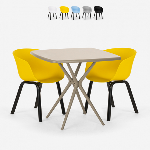 Set 2 chairs design beige square table 70x70cm modern Navan Promotion