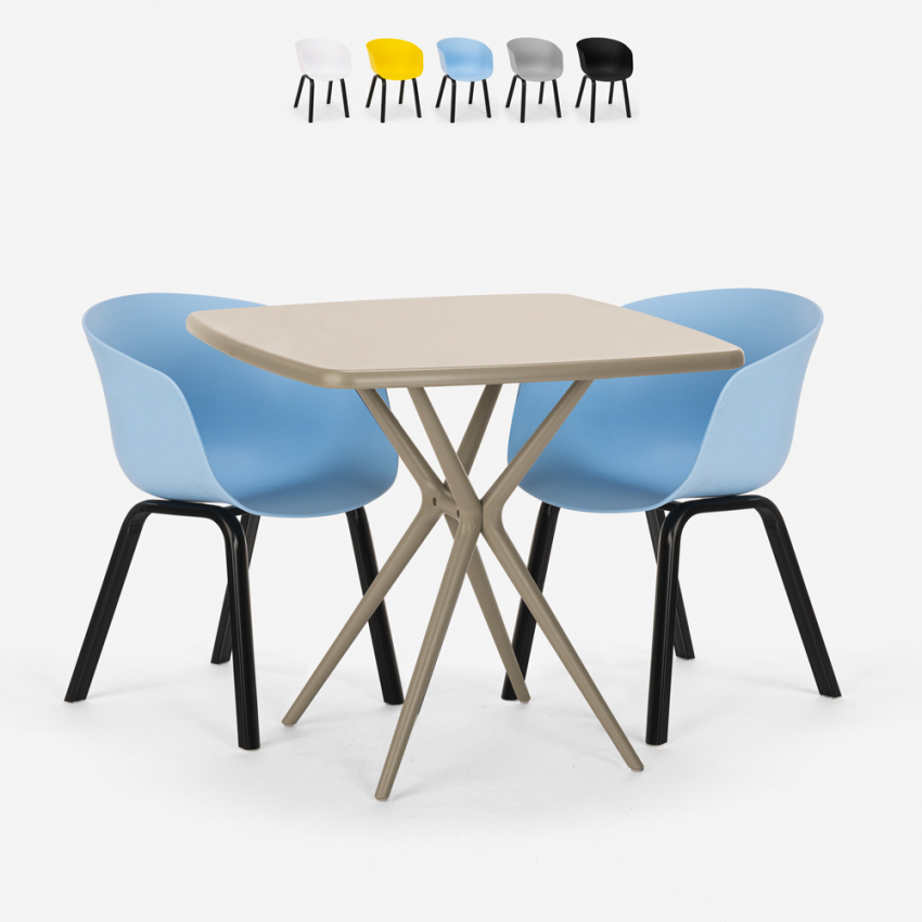 Set of 2 Designer Chairs with Beige Square Table 70x70cm Modern Navan Offers