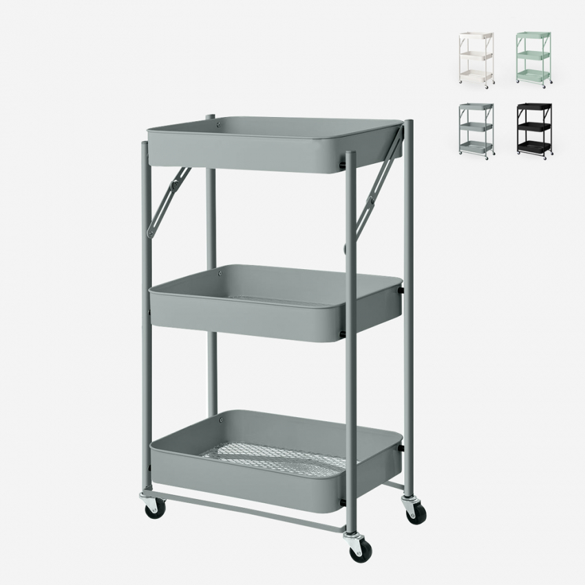 Folding kitchen trolley 3 shelves with wheels Pikas On Sale