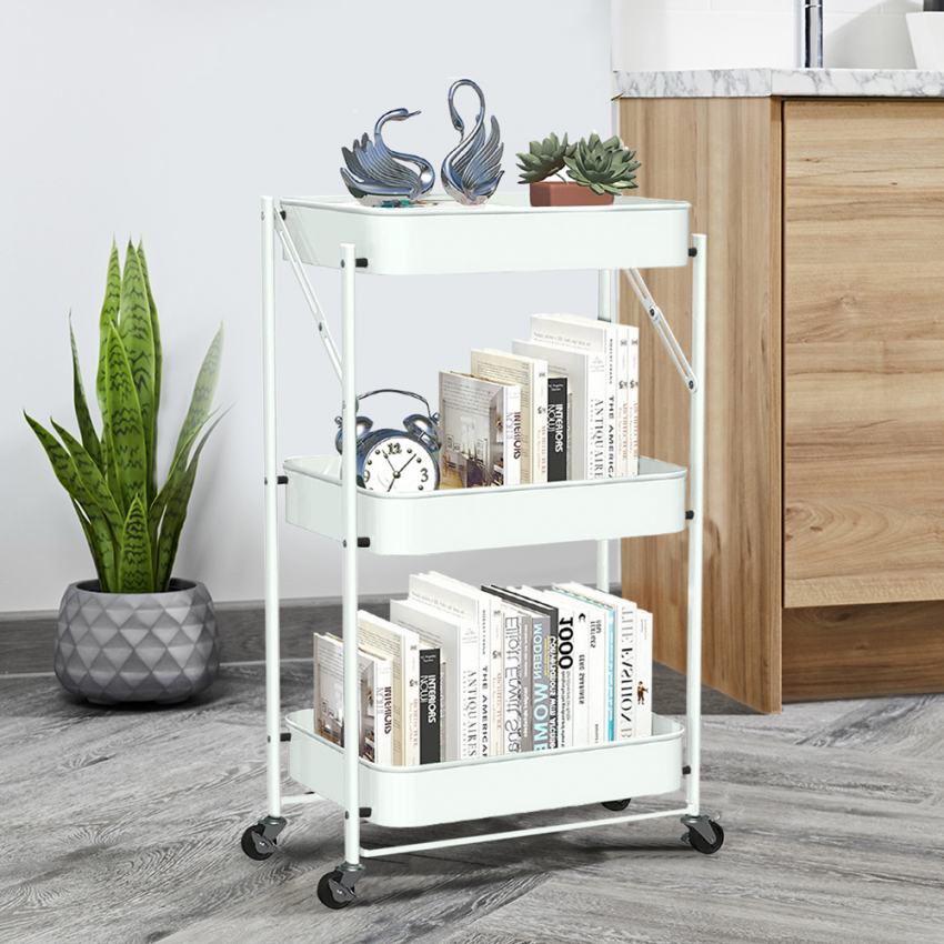 Pikas Folding kitchen trolley 3 shelves with wheels