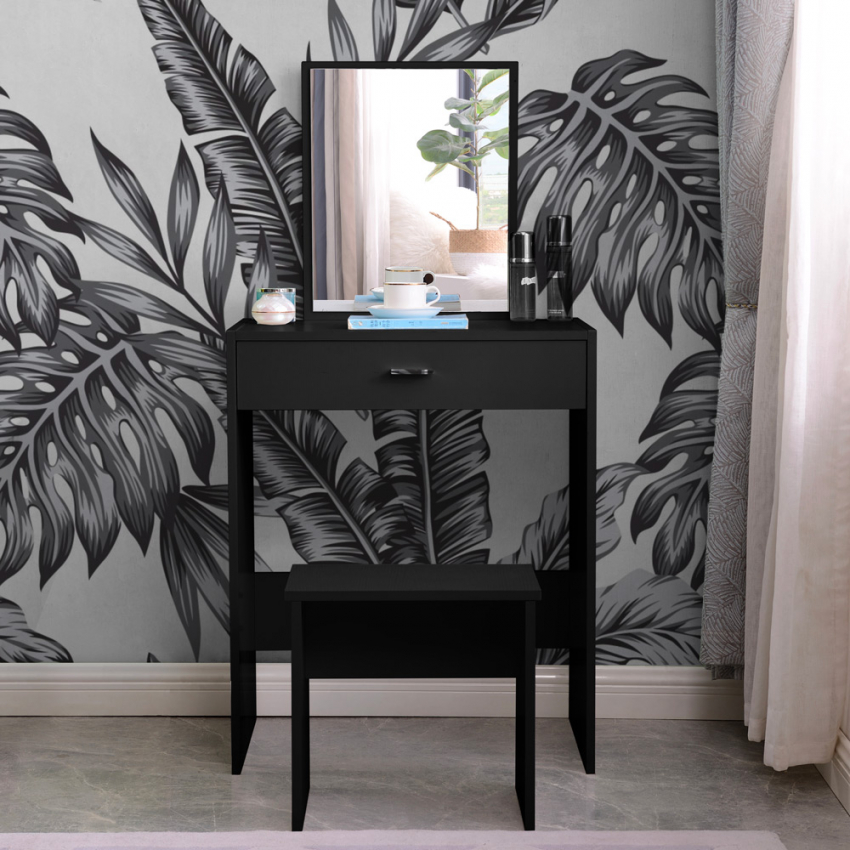 Dalila Black make-up station with drawer mirror bedroom set Promotion