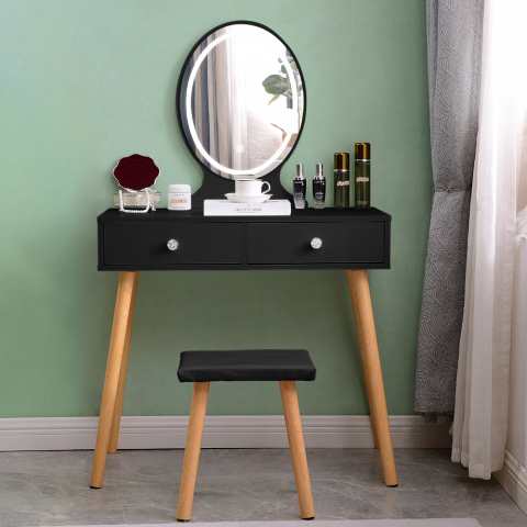 Scandinavian make-up station black drawers LED mirror Serena Black Promotion