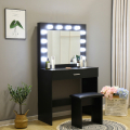Gaia Black Makeup Vanity with LED Bulbs, Mirror, and Stool Promotion