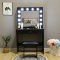 Gaia Black Makeup Vanity with LED Bulbs, Mirror, and Stool Sale