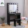 Gaia Black Makeup Vanity with LED Bulbs, Mirror, and Stool Offers