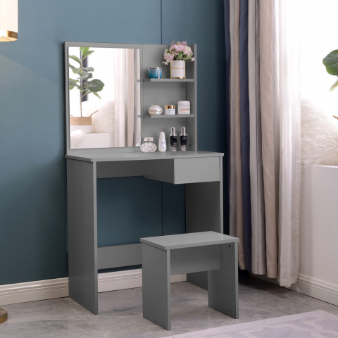 Grey make-up station with mirror drawer and Mayca Grey stool Promotion