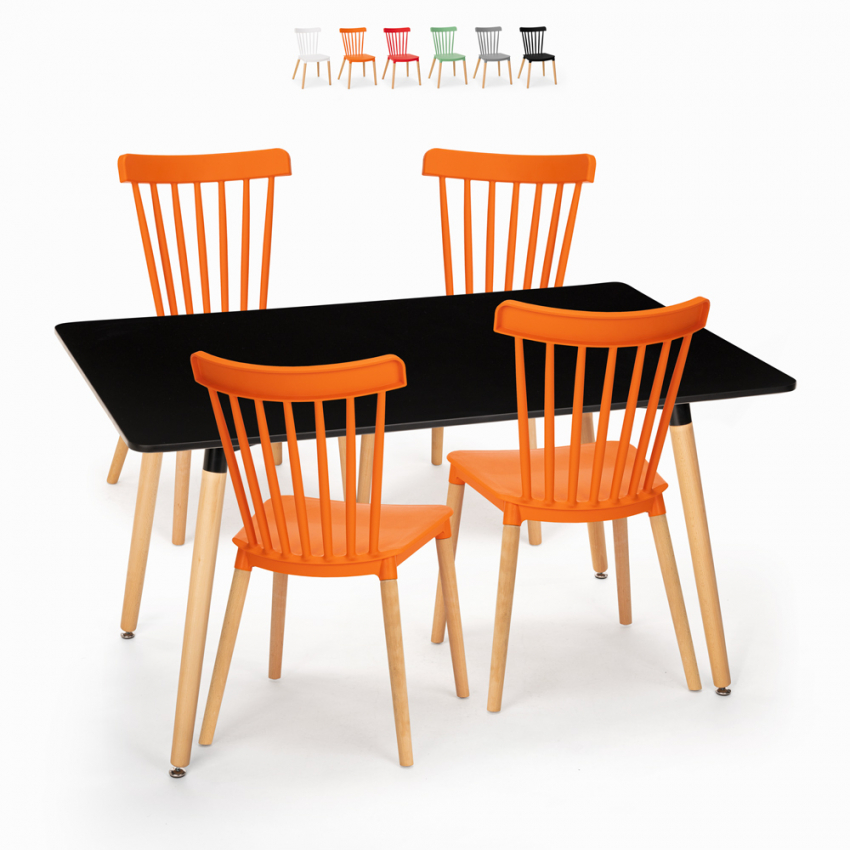 Dining table set 120x80cm black 4 chairs design kitchen restaurant bar Genk Sale