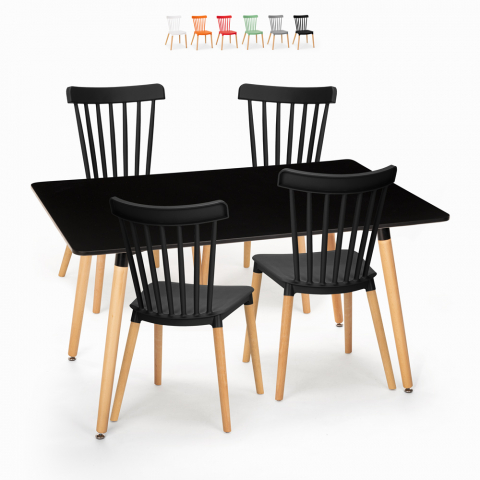 Dining table set 120x80cm black 4 chairs design kitchen restaurant bar Genk Promotion