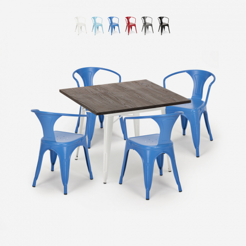 Table set 80x80cm industrial design 4 chairs tolix style bar kitchen Hustle White Promotion