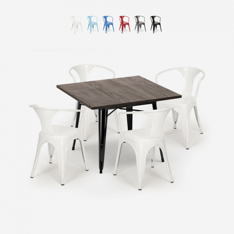 Table set 80x80cm 4 chairs industrial design style tolix kitchen bar Hustle Black Promotion