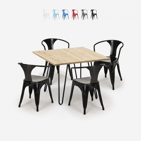 table set 80x80cm industrial design 4 chairs Lix style bar kitchen reims light Promotion