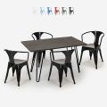 Wismar Industrial Style Wooden Dining Set with Table 120x60cm and 4 Chairs Promotion