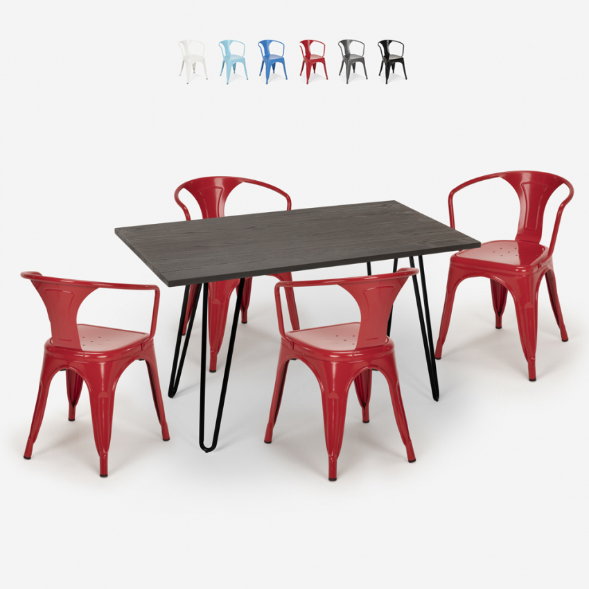 Wismar Industrial Style Wooden Dining Set with Table 120x60cm and 4 Chairs Catalog