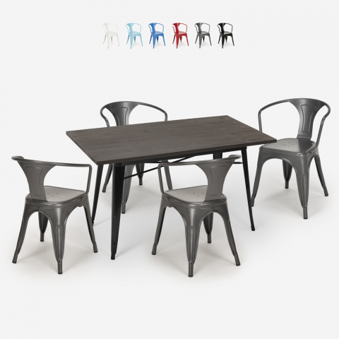 Set industrial design table 120x60cm 4 chairs tolix style kitchen bar Caster Promotion