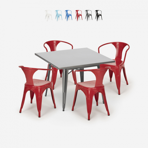 industrial set steel kitchen table 80x80cm 4 chairs century Promotion