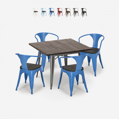 Industrial kitchen set industrial table 80x80cm 4 chairs tolix wood metal Hustle Wood Promotion