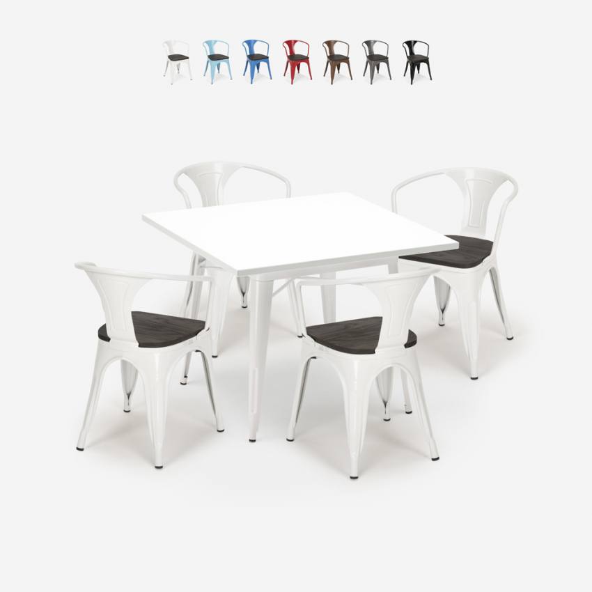 white industrial table set 80x80cm 4 chairs Lix wood century wood white Offers