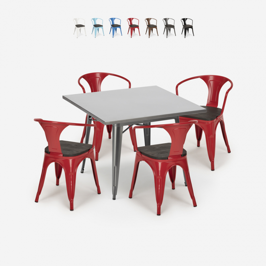 industrial kitchen set industrial table 80x80cm 4 chairs metal century wood Catalog