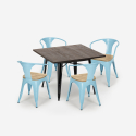 industrial set wood table 80x80cm 4 chairs Lix metal hustle black top light Catalog