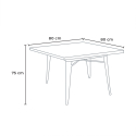 Industrial Dining Set with 80x80cm Wooden Table & 4 Hustle Black Metal Chairs 