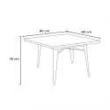 industrial set wood table 80x80cm 4 chairs Lix metal hustle black top light 