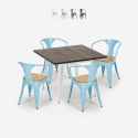 industrial kitchen table set 80x80cm 4 chairs Lix style wood hustle white top light On Sale
