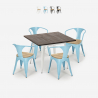 industrial kitchen table set 80x80cm 4 chairs Lix style wood hustle white top light On Sale