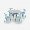industrial table set 80x80cm 4 chairs wood metal century top light Bulk Discounts