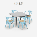 industrial table set 80x80cm 4 chairs Lix wood metal century top light On Sale