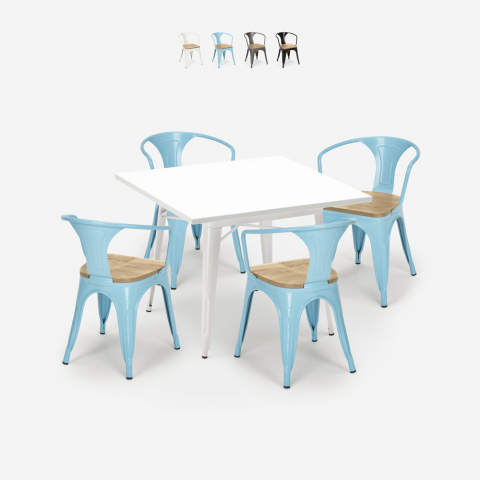 Set 4 chairs tolix kitchen table white 80x80cm Century White Top Light Promotion