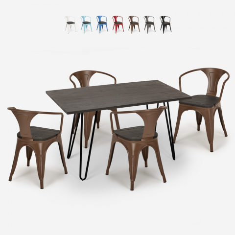 Set table 120x60cm 4 chairs tolix wood industrial dining room Wismar Wood Promotion