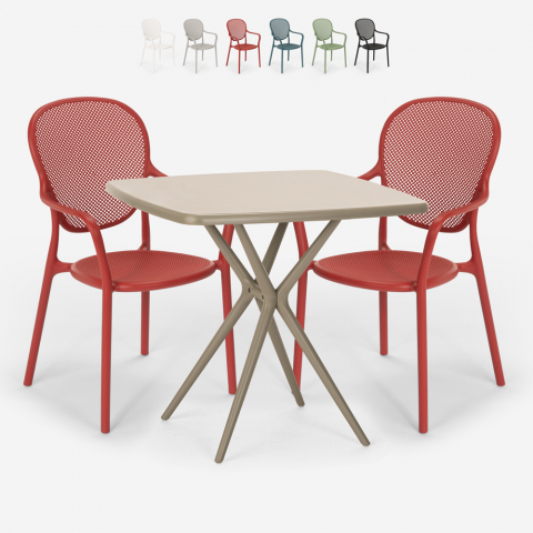 Set 2 chairs square table 70x70cm beige indoor outdoor design Lavett Promotion
