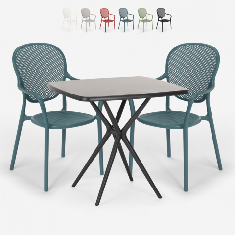 Square table set 70x70cm black 2 chairs indoor-outdoor Lavett Dark Promotion