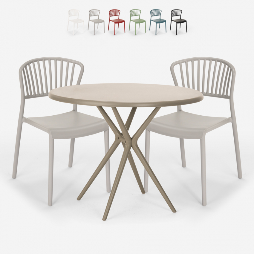 Round table set 80cm beige 2 chairs modern design Gianum Promotion