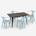 set 4 chairs wood industrial table 120x60cm caster top light Catalog