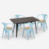 set 4 chairs Lix wood industrial table 120x60cm caster top light Catalog