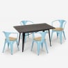 set 4 chairs wood industrial table 120x60cm caster top light Catalog