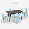 set 4 chairs wood industrial table 120x60cm caster top light Promotion