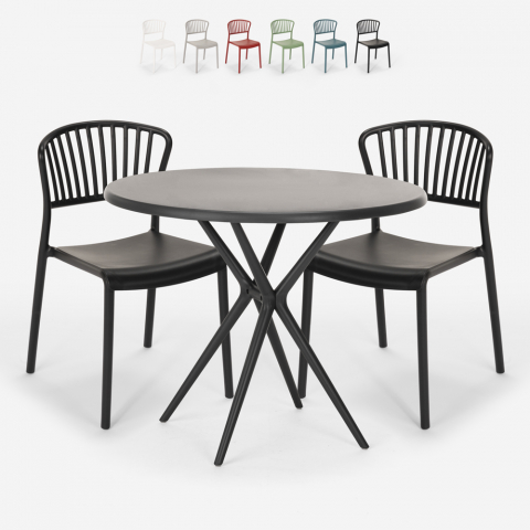 Set 2 chairs modern design round table black 80cm Gianum Dark Promotion