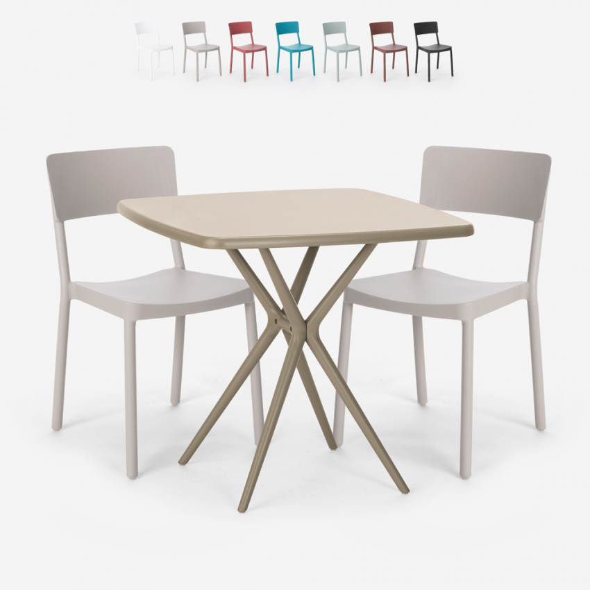 Set 2 chairs square table beige 70x70cm polypropylene design Regas Bulk Discounts